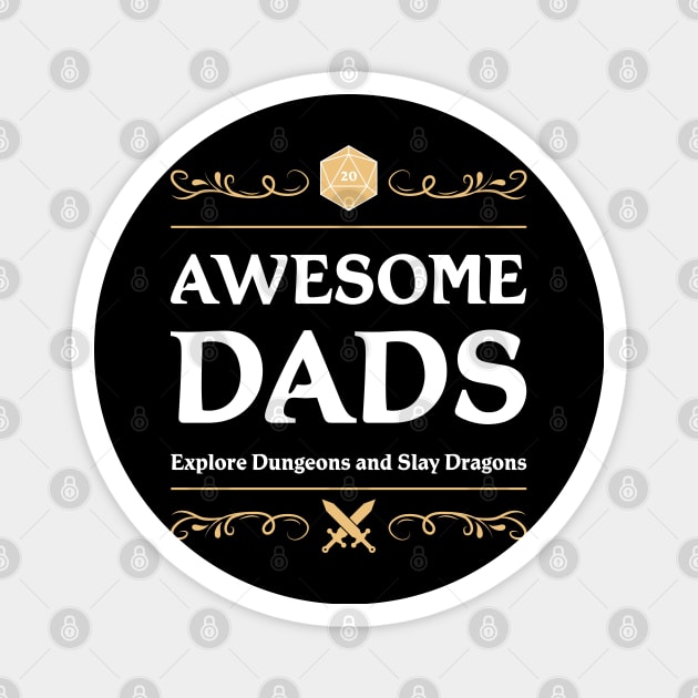 Awesome Dads D20 Dice Fantasy Tabletop RPG Roleplaying D20 Gamer Magnet by TheBeardComic